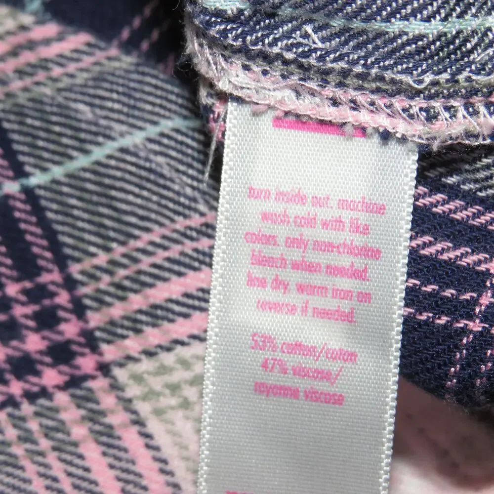 Justice Pink Perfectly Plaid Print Long Sleeve Girls Button Up Shirt - Picture 6 of 6